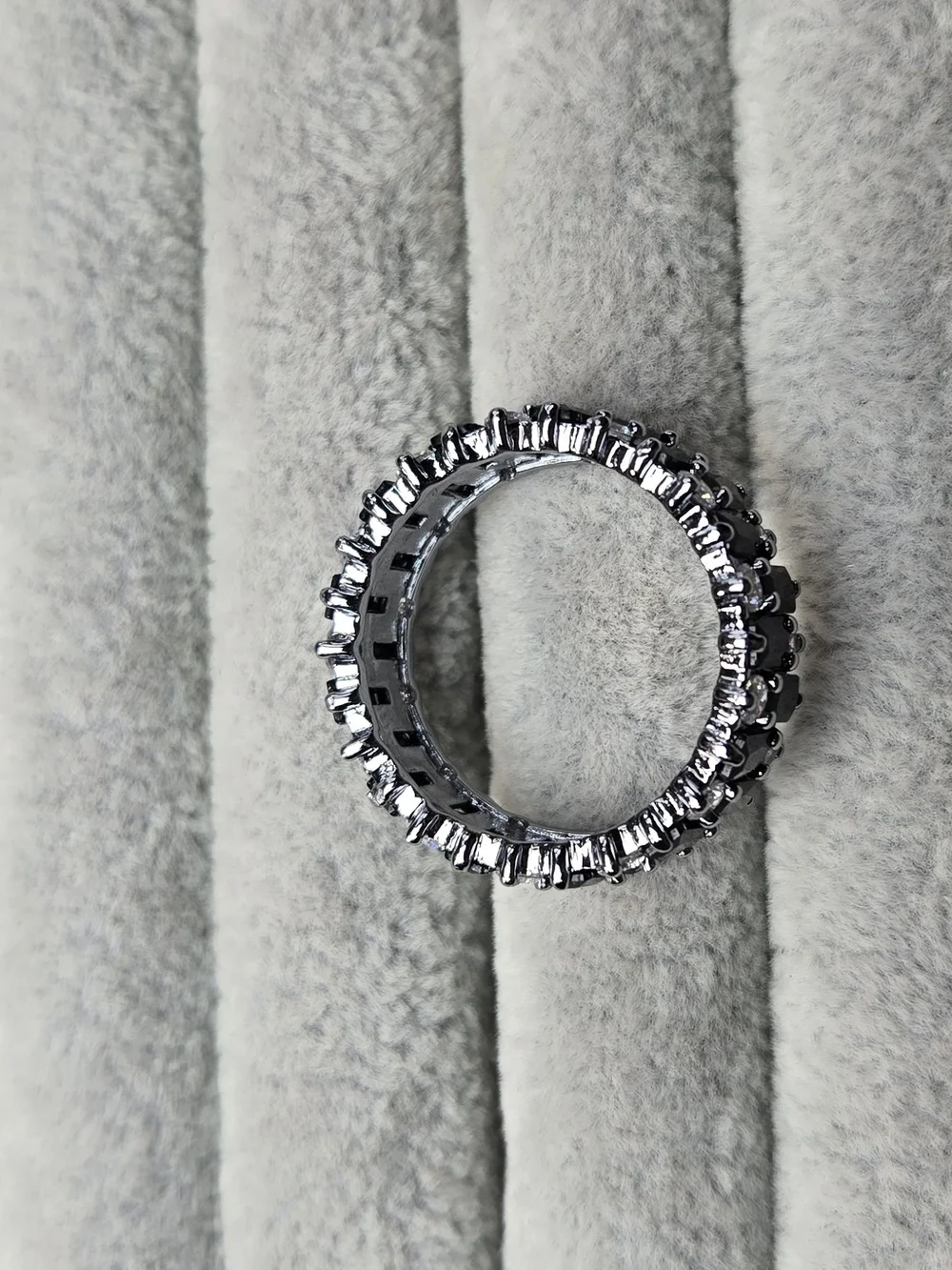 Size 10 Black Onyx and Cubic Zirconia Hematite Plated Bomb Party Ring